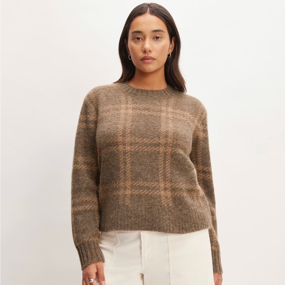 Everlane The Alpaca Cropped Crewneck Sweater Tigers Eye Check - NWT